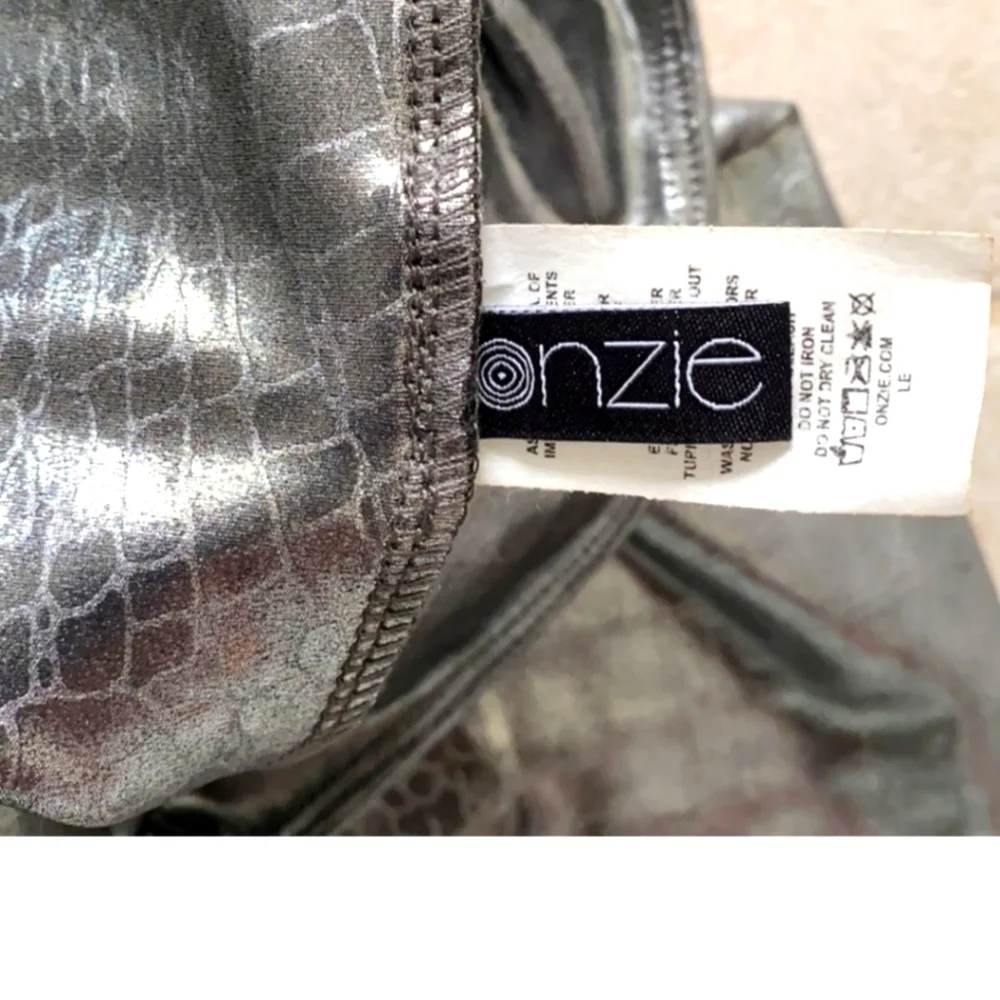 Onzie Mid Rise Leggings Metalic Mercury Foil S/M nwot